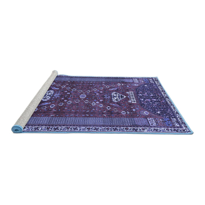 Sideview of Machine Washable Persian Blue Traditional Rug, wshtr879blu