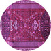 Round Machine Washable Persian Purple Traditional Area Rugs, wshtr879pur