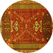 Round Machine Washable Persian Yellow Traditional Rug, wshtr879yw