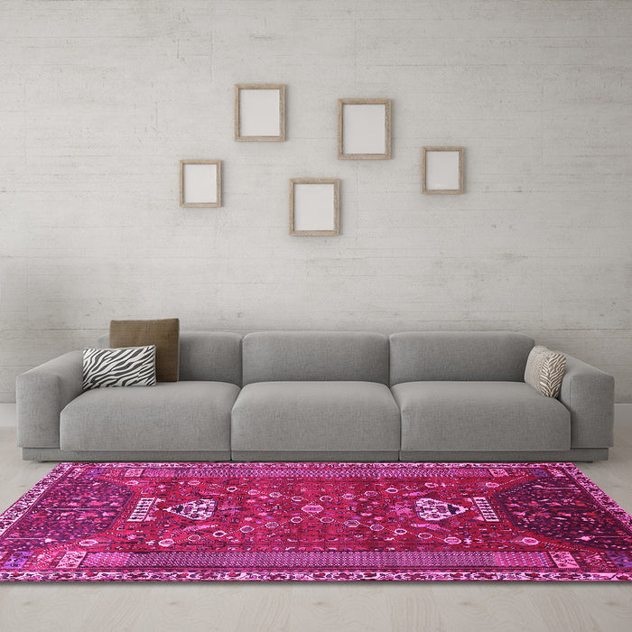 Machine Washable Persian Pink Traditional Rug in a Living Room, wshtr879pnk
