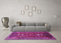 Machine Washable Persian Purple Traditional Area Rugs in a Living Room, wshtr879pur