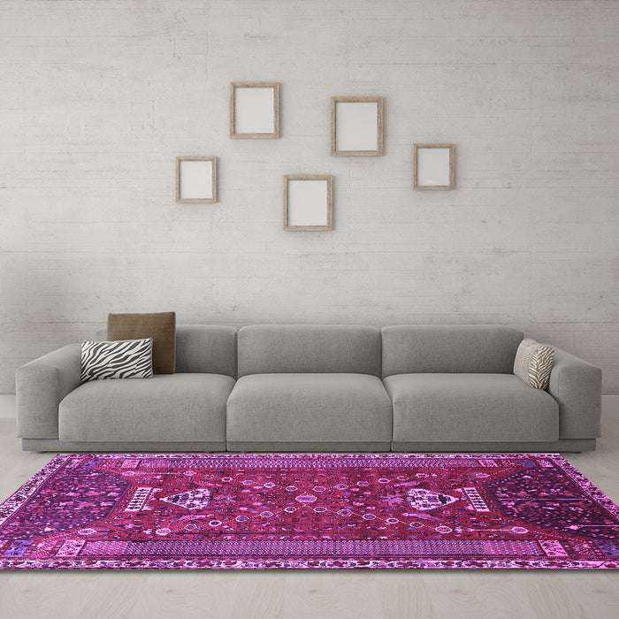 Machine Washable Persian Purple Traditional Area Rugs in a Living Room, wshtr879pur