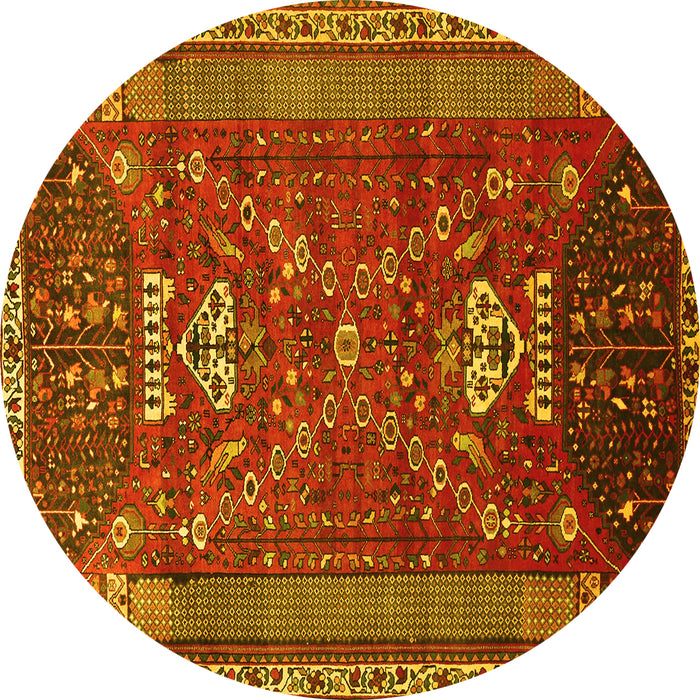Round Persian Yellow Traditional Rug, tr879yw