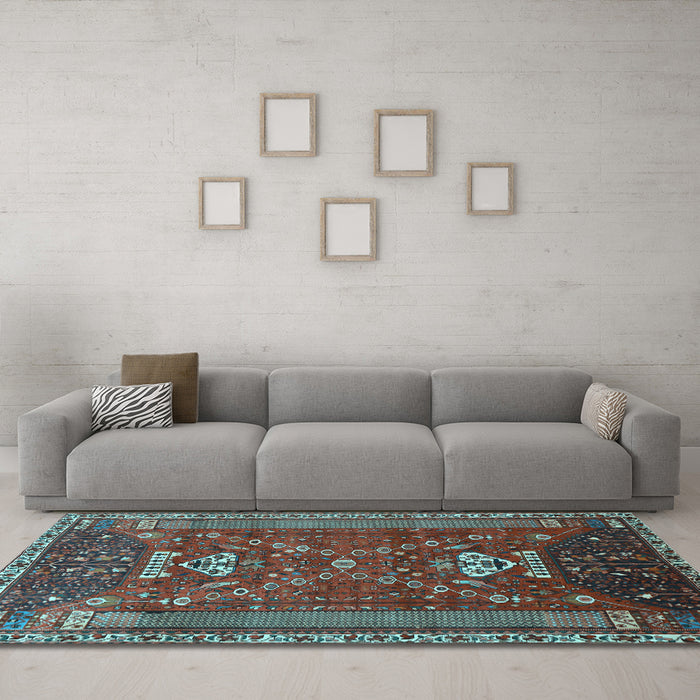 Machine Washable Persian Light Blue Traditional Rug in a Living Room, wshtr879lblu