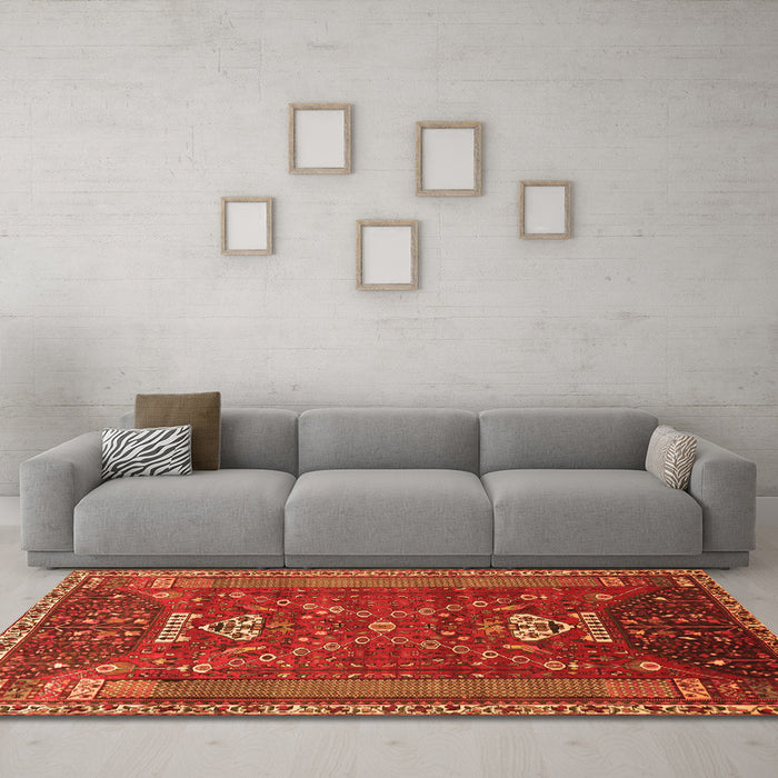 Machine Washable Persian Orange Traditional Area Rugs in a Living Room, wshtr879org