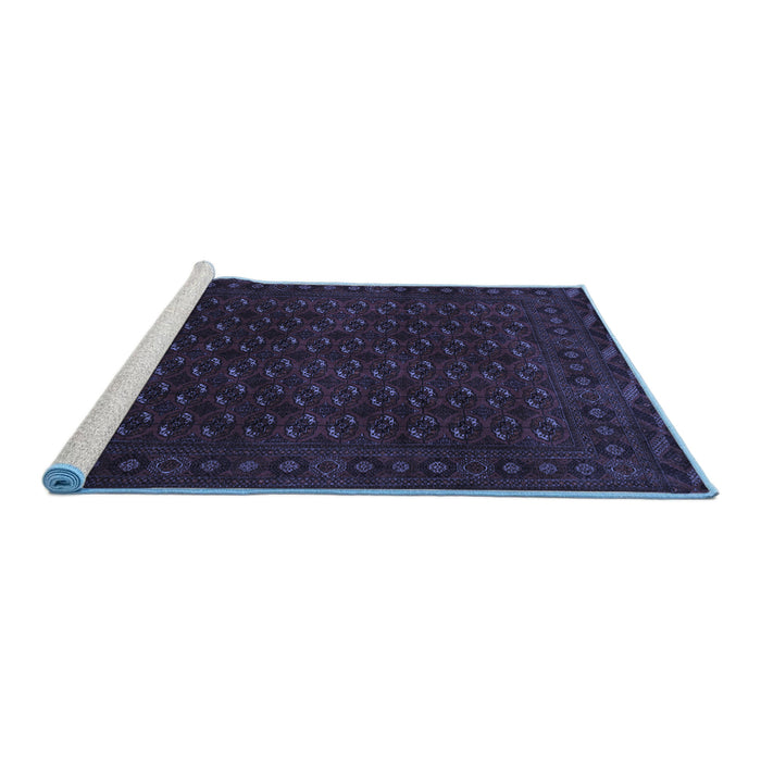 Sideview of Machine Washable Persian Blue Traditional Rug, wshtr87blu