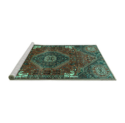 Sideview of Machine Washable Persian Turquoise Traditional Area Rugs, wshtr880turq