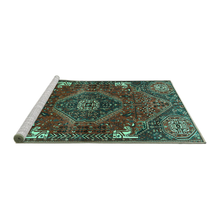 Sideview of Machine Washable Persian Turquoise Traditional Area Rugs, wshtr880turq