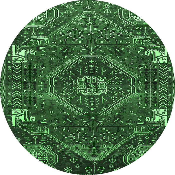 Round Machine Washable Persian Emerald Green Traditional Area Rugs, wshtr880emgrn