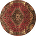 Round Machine Washable Persian Brown Traditional Rug, wshtr880brn