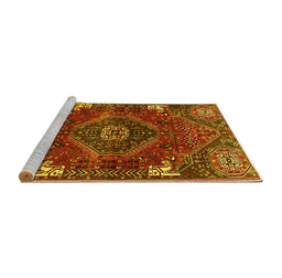 Sideview of Machine Washable Persian Yellow Traditional Rug, wshtr880yw