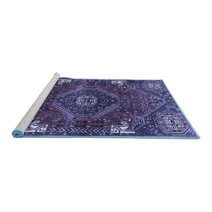 Sideview of Machine Washable Persian Blue Traditional Rug, wshtr880blu