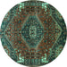 Round Machine Washable Persian Turquoise Traditional Area Rugs, wshtr880turq