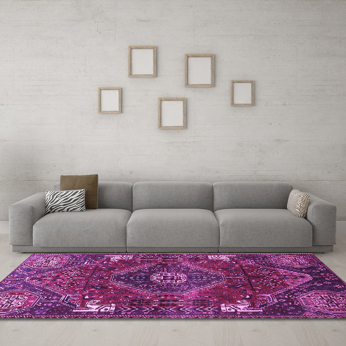 Machine Washable Persian Purple Traditional Area Rugs in a Living Room, wshtr880pur