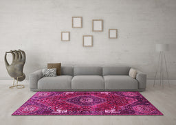 Machine Washable Persian Pink Traditional Rug in a Living Room, wshtr880pnk