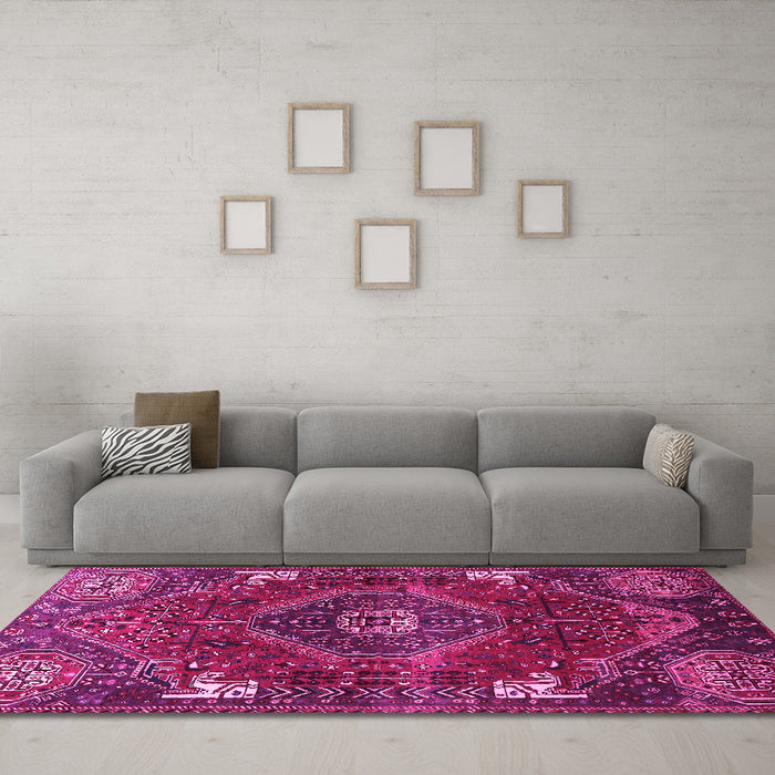 Machine Washable Persian Pink Traditional Rug in a Living Room, wshtr880pnk