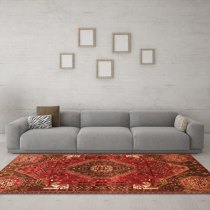Machine Washable Persian Orange Traditional Area Rugs in a Living Room, wshtr880org