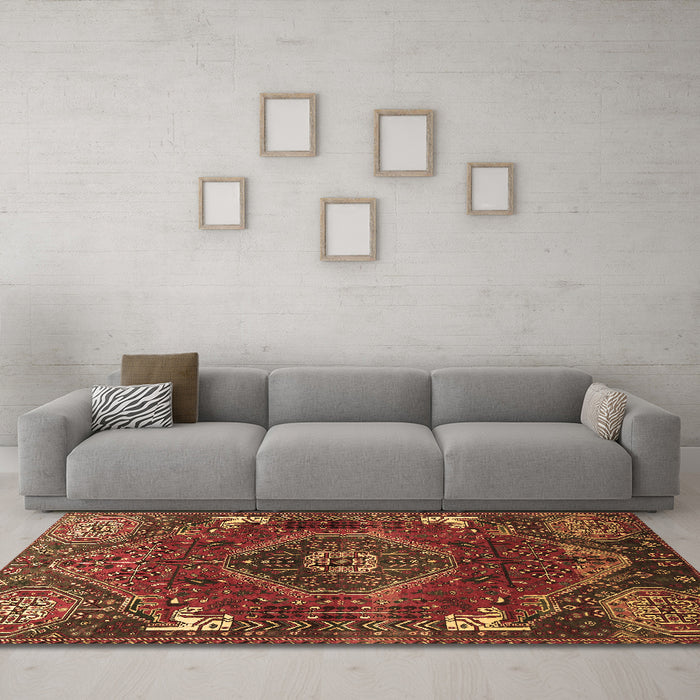 Machine Washable Persian Brown Traditional Rug in a Living Room,, wshtr880brn
