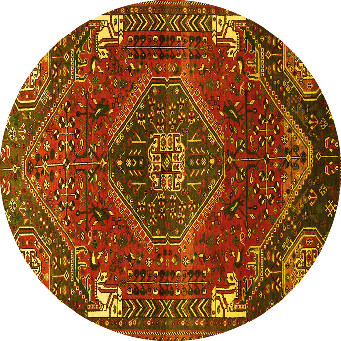 Round Persian Yellow Traditional Rug, tr880yw