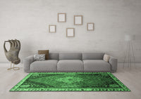 Machine Washable Persian Emerald Green Traditional Rug, wshtr881emgrn