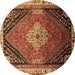 Round Machine Washable Persian Brown Traditional Rug, wshtr881brn