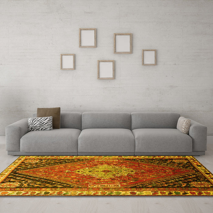 Machine Washable Persian Yellow Traditional Rug in a Living Room, wshtr881yw