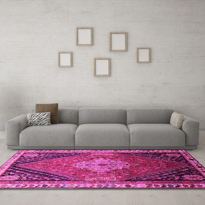Machine Washable Persian Pink Traditional Rug in a Living Room, wshtr881pnk