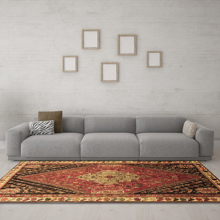 Machine Washable Persian Brown Traditional Rug in a Living Room,, wshtr881brn