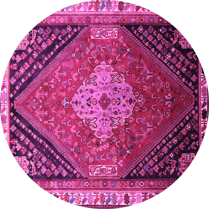Round Machine Washable Persian Pink Traditional Rug, wshtr881pnk