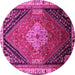 Round Machine Washable Persian Pink Traditional Rug, wshtr881pnk
