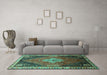 Machine Washable Persian Turquoise Traditional Area Rugs in a Living Room,, wshtr881turq