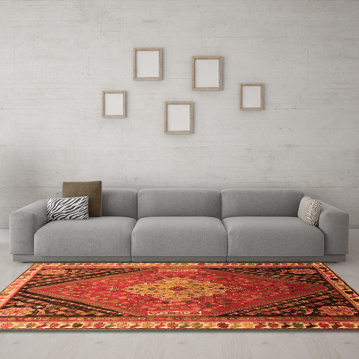 Machine Washable Persian Orange Traditional Area Rugs in a Living Room, wshtr881org