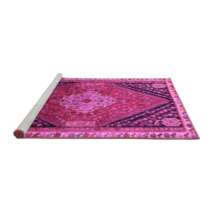 Sideview of Machine Washable Persian Pink Traditional Rug, wshtr881pnk
