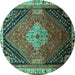 Round Persian Turquoise Traditional Rug, tr881turq