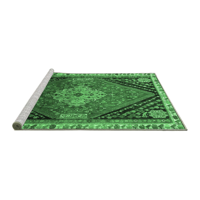 Sideview of Machine Washable Persian Emerald Green Traditional Area Rugs, wshtr881emgrn