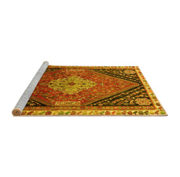 Sideview of Machine Washable Persian Yellow Traditional Rug, wshtr881yw