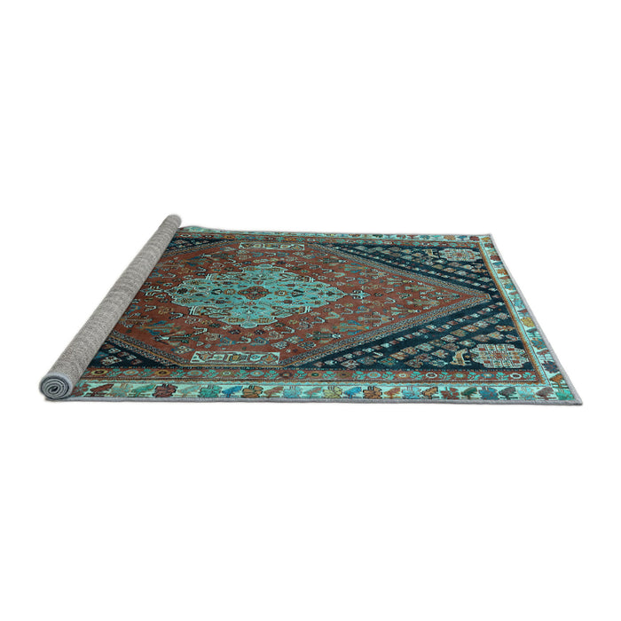 Sideview of Machine Washable Persian Light Blue Traditional Rug, wshtr881lblu