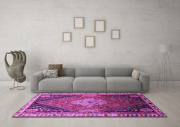Machine Washable Persian Purple Traditional Area Rugs in a Living Room, wshtr881pur
