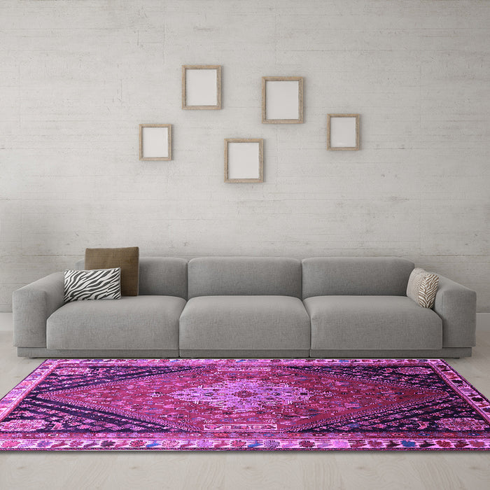 Machine Washable Persian Purple Traditional Area Rugs in a Living Room, wshtr881pur