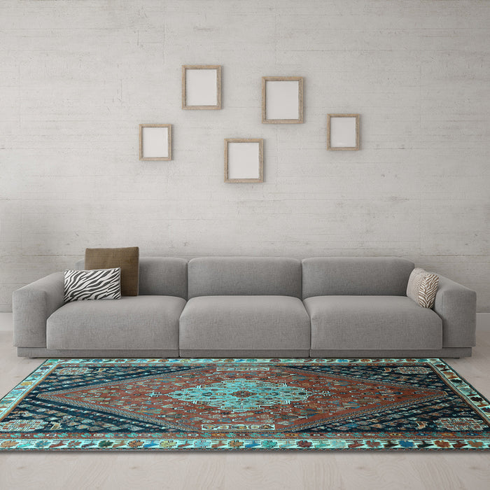 Machine Washable Persian Light Blue Traditional Rug in a Living Room, wshtr881lblu