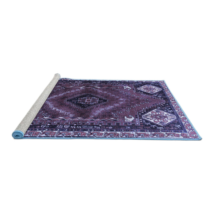 Sideview of Machine Washable Persian Blue Traditional Rug, wshtr882blu