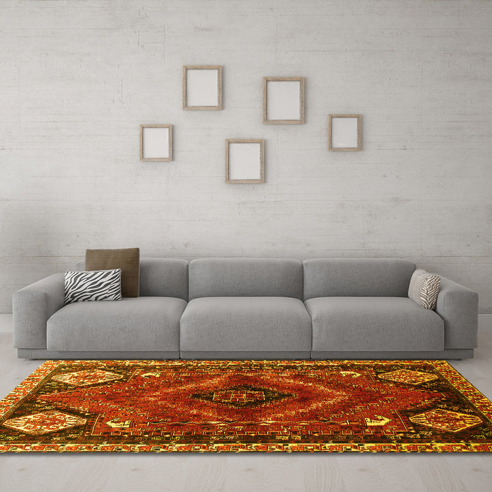 Machine Washable Persian Yellow Traditional Rug in a Living Room, wshtr882yw