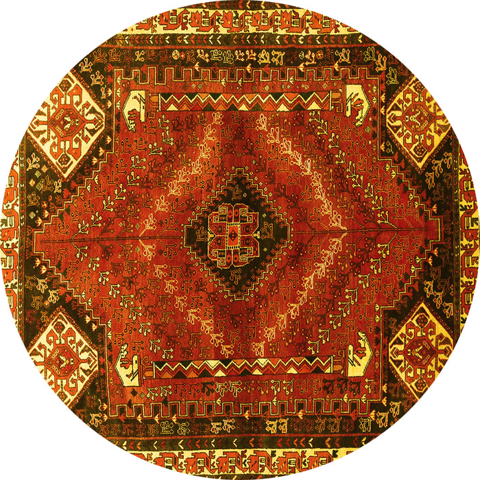 Round Persian Yellow Traditional Rug, tr882yw