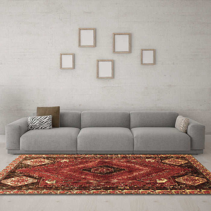 Machine Washable Persian Brown Traditional Rug in a Living Room,, wshtr882brn