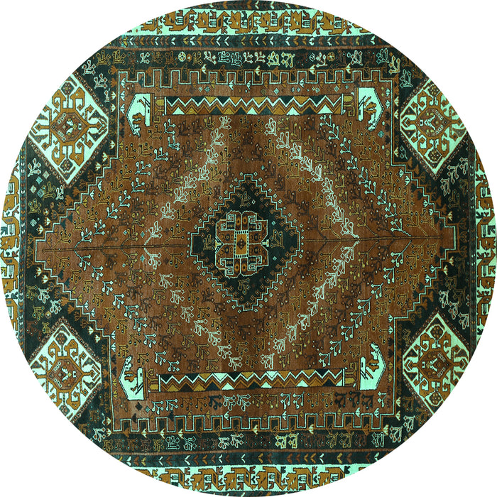Round Machine Washable Persian Turquoise Traditional Area Rugs, wshtr882turq