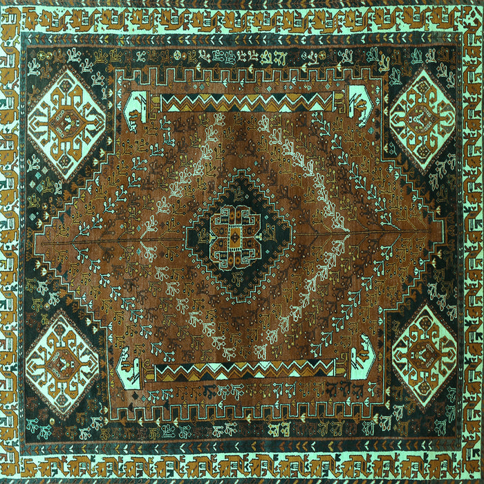 Square Machine Washable Persian Turquoise Traditional Area Rugs, wshtr882turq