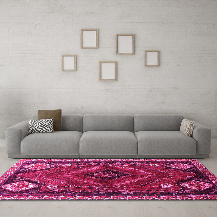 Machine Washable Persian Pink Traditional Rug in a Living Room, wshtr882pnk