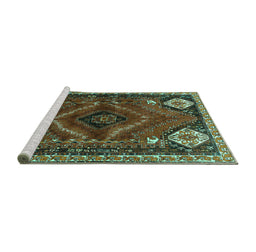 Sideview of Machine Washable Persian Turquoise Traditional Area Rugs, wshtr882turq