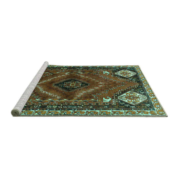 Sideview of Machine Washable Persian Turquoise Traditional Area Rugs, wshtr882turq