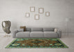 Machine Washable Persian Turquoise Traditional Area Rugs in a Living Room,, wshtr882turq